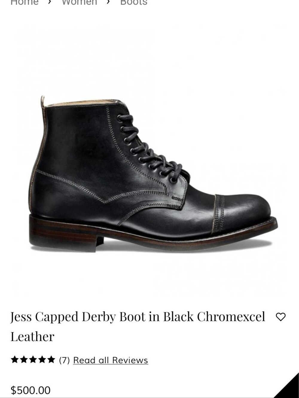 Joseph Cheaney "Jess Capped Derby" Boots, US Women's 9.5